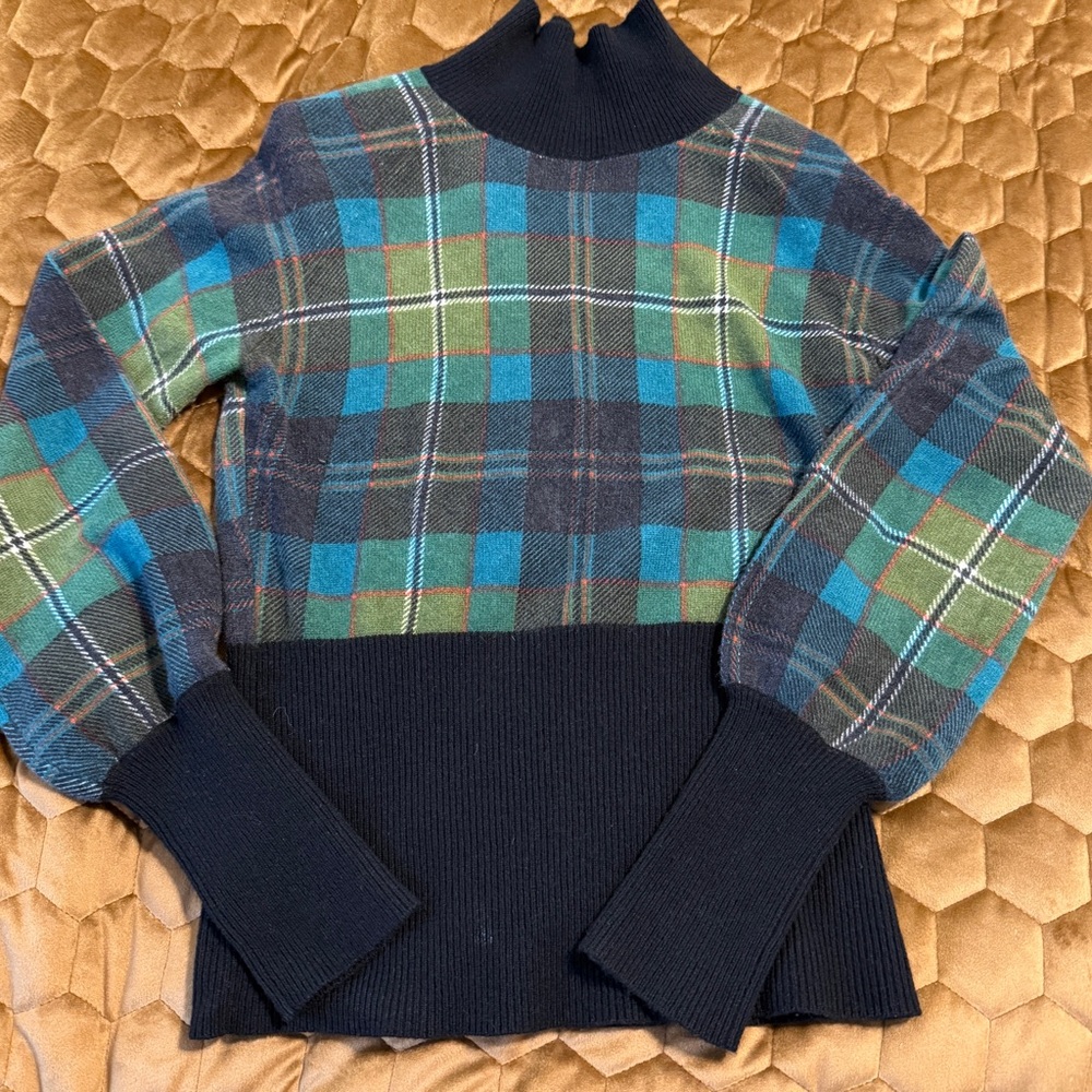 ✨🆕RARE L.A.M.B Gwen Stefani Cashmere Plaid Turtleneck Sweater Fall 2005 Sz M!✨